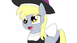 Size: 1920x1080 | Tagged: safe, artist:claynus, derpy hooves, pegasus, pony, g4, clothes, cosplay, costume, hat, kirisame marisa, open mouth, open smile, simple background, smiling, solo, touhou, transparent background, witch hat