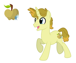 Size: 1936x1594 | Tagged: safe, artist:rarityflower, oc, oc only, oc:fruit bud, pony, unicorn, g4, base used, horn, male, offspring, open mouth, parent:apple bud, parent:pumpkin cake, parents:pumpkinbud, simple background, solo, stallion, white background