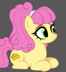 Size: 975x1075 | Tagged: safe, artist:rarityflower, li'l cheese, earth pony, pony, g4, base used, female, gray background, mare, older, older li'l cheese, rule 63, simple background, sitting, solo