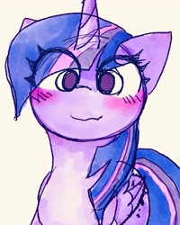 Size: 3970x4962 | Tagged: safe, artist:papersurgery, twilight sparkle, alicorn, pony, g4, blushing, eye clipping through hair, looking at you, solo, twilight sparkle (alicorn)