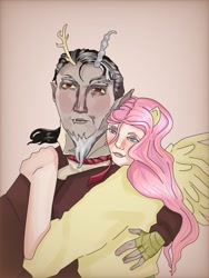 Size: 1536x2048 | Tagged: safe, artist:ishopisho, discord, fluttershy, human, pegasus, anthro, g4, duo, duo male and female, female, humanized, male, ship:discoshy, shipping, straight