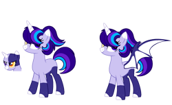 Size: 1710x1044 | Tagged: safe, artist:opalitexyz, bat pony, unicorn, female, heterochromia, horn, kinsona, mare, reference sheet, simple background, solo, transparent background