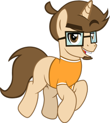 Size: 2413x2702 | Tagged: safe, artist:stephen-fisher, oc, oc only, oc:saberspark, pony, unicorn, g4, clothes, glasses, horn, male, ponified, ponified youtuber, rule 85, saberspark, shirt, simple background, solo, transparent background, youtuber