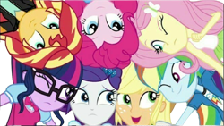 Size: 4476x2520 | Tagged: safe, editor:mrtoonlover83, applejack, fluttershy, pinkie pie, rainbow dash, rarity, sci-twi, sunset shimmer, twilight sparkle, human, equestria girls, g4, female, humane five, humane seven, humane six