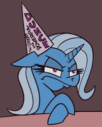 Size: 812x1012 | Tagged: safe, artist:cowsrtasty, derpibooru exclusive, trixie, pony, unicorn, g4, dunce hat, female, floppy ears, frown, hat, horn, mare, solo, trixie is not amused, unamused