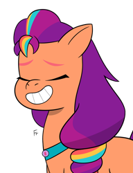 Size: 1994x2601 | Tagged: safe, artist:frownfactory, sunny starscout, earth pony, pony, g5, my little pony: tell your tale, eyes closed, female, mane stripe sunny, simple background, smiling, solo, transparent background
