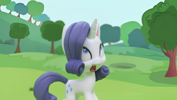 Size: 1920x1080 | Tagged: safe, screencap, rarity, pony, unicorn, g4, g4.5, gem of a problem, my little pony: stop motion short, cute, horn, shocked, solo, tree