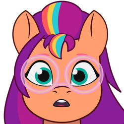 Size: 900x900 | Tagged: safe, edit, sunny starscout, earth pony, pony, bridlewoodstock (tell your tale), g5, my little pony: tell your tale, female, glasses, looking at you, mane stripe sunny, mare, round glasses, simple background, solo, transparent background