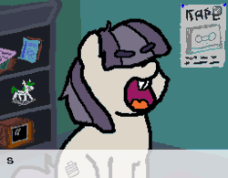 Size: 768x600 | Tagged: safe, artist:blackcat, oc, oc only, oc:dot matrix, earth pony, pony, banned from equestria daily, g4, animated, bucktooth, chubby, dialogue, female, mare, solo, style emulation