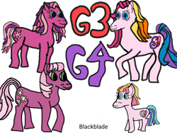 Size: 1024x768 | Tagged: safe, artist:blackblade360, cheerilee, cheerilee (g3), toola roola, toola-roola, earth pony, pony, g3, g4, cyan eyes, digital art, evolution, female, filly, foal, generation leap, green eyes, ibispaint x, looking at you, mare, multicolored mane, multicolored tail, multiple characters, raised leg, signature, simple background, tail, three toned mane, three toned tail, title card, two toned mane, white background