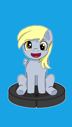 Size: 1080x1920 | Tagged: safe, artist:claynus, derpy hooves, pegasus, pony, g4, blue background, female, filly, foal, ponies riding roombas, simple background, solo