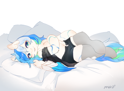 Size: 2787x2056 | Tagged: safe, artist:三月, oc, oc only, oc:dashwhite, pegasus, pony, blushing, chest fluff, clothes, commission, ear fluff, female, mare, socks, solo, thigh highs