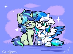 Size: 1920x1422 | Tagged: safe, oc, oc only, oc:dashwhite, oc:jade luster, pegasus, pony, unicorn, chest fluff, duo, horn