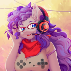 Size: 1200x1191 | Tagged: safe, artist:margony, oc, oc only, oc:cinnabyte, anthro, bust, clothes, female, glasses, headphones, headset, portrait, shirt, solo