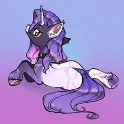 Size: 2870x2884 | Tagged: safe, artist:opalacorn, oc, oc only, pony, unicorn, butt, frog (hoof), gradient background, horn, looking at you, looking back, looking back at you, lying down, on side, plot, solo, underhoof