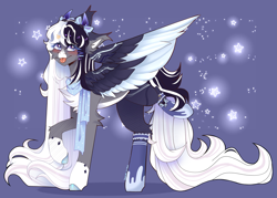 Size: 3239x2313 | Tagged: safe, artist:oxie-scarlet, oc, oc only, oc:oreo cream, pegasus, pony, clothes, colored wings, female, garter belt, mare, scarf, socka, socks, solo, thigh highs, tongue out, two toned wings, wings