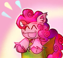 Size: 840x772 | Tagged: safe, artist:dawhitechangling, pinkie pie, earth pony, pony, g4, ^^, box, emanata, eyes closed, female, happy, mare, open mouth, open smile, silly, silly pony, smiling, solo