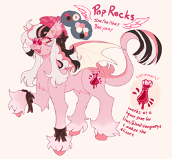 Size: 1530x1411 | Tagged: safe, oc, oc only, oc:pop rocks, bat pony, undead, vampire, vampony, beauty mark, belly fluff, bracelet, chest fluff, coat markings, color palette, colored hooves, colored sclera, colored wings, cute, cute little fangs, dorsal stripe, ear piercing, ear tufts, earring, eyeshadow, fangs, glasses, hat, hooves, jewelry, leonine tail, makeup, mixed pronouns, nonbinary, open mouth, open smile, piercing, raised hoof, reference sheet, slit pupils, smiling, solo, spread wings, tail, unshorn fetlocks, wings, yellow sclera