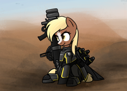 Size: 1374x982 | Tagged: safe, artist:alexi148, earth pony, pony, armor, female, gun, helldivers 2, ponified, recoilless rifle, sergeant reckless, solo, weapon