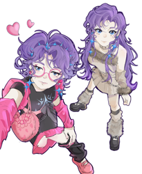 Size: 2500x3050 | Tagged: safe, artist:huanlelummm, rarity, human, g4, alternate hairstyle, bag, blushing, boots, chains, clothes, collar, fashion, glasses, heart, humanized, jewelry, looking at you, pendant, shoes, simple background, skirt, smiling, socks, solo, white background