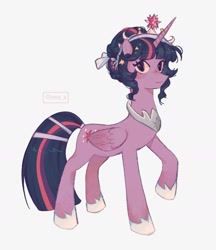 Size: 1441x1668 | Tagged: safe, artist:ywraa, twilight sparkle, alicorn, pony, g4, female, mare, raised hoof, remake, simple background, slender, solo, thin, twilight sparkle (alicorn), white background