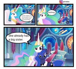 Size: 1988x1802 | Tagged: safe, artist:90sigma, artist:trrriple0dds, edit, princess celestia, princess luna, alicorn, pony, g4, canterlot castle interior, comic, duo, duo female, female, mare, meme, royal sisters, siblings, sisters