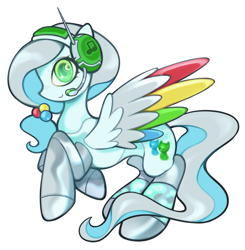 Size: 1745x1783 | Tagged: safe, artist:toycasino, oc, oc only, oc:vista experia, pegasus, pony, robot, robot pony, artfight, blue coat, colored wings, colored wingtips, eye clipping through hair, eyelashes, frutiger aero, gift art, green eyes, hair tie, headphones, headset, lava lamp, light blue coat, long mane, long tail, looking back, microsoft windows, multicolored wings, pegasus oc, ponytail, rainbow wings, rainbow wingtips, rearing, segmented body, shiny coat, shiny eyes, shiny mane, shiny tail, simple background, smiling, solo, spread wings, tail, tied mane, two toned mane, two toned tail, wavy mane, wavy tail, white background, windows vista, windows xp, wingding eyes, wings