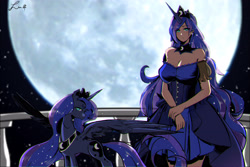 Size: 4320x2880 | Tagged: safe, artist:jww#, kotobukiya, princess luna, alicorn, human, pony, g4, breasts, busty princess luna, human ponidox, humanized, kotobukiya princess luna, moon, no catchlights, self paradox, self ponidox, solo