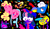 Size: 1010x595 | Tagged: safe, artist:msponies, discord, pinkie pie, rainbow dash, starlight glimmer, twilight sparkle, ambiguous species, draconequus, humanoid, hybrid, original species, pegasus, pony, rabbit, rabbit pony, unicorn, g4, alternate universe, animal, animate object, barely pony related, black background, bunnified, caine (tadc), gangle, hat, horn, jax (tadc), jester, jester hat, jester outfit, living toy, mask, object head, pixel-crisp art, pomni, ribbon, ringmaster, simple background, species swap, teeth, the amazing digital circus, toy, zolo-toy, zooble