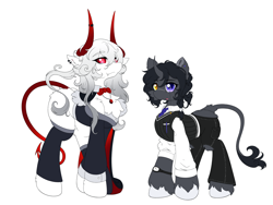 Size: 5960x4473 | Tagged: safe, artist:焰心fireworks, oc, oc only, oc:bloody opus, oc:resty, pony, unicorn, vampire, duo, duo male and female, female, horn, male, simple background, white background