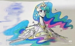 Size: 994x612 | Tagged: safe, artist:alieen, princess celestia, alicorn, g4, slender, solo, thin, traditional art