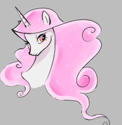 Size: 497x512 | Tagged: safe, artist:d0mofan, pony, unicorn, blush scribble, blushing, female, flowing mane, gray background, horn, mare, simple background, solo