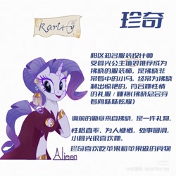 Size: 1080x1080 | Tagged: safe, artist:alieen, rarity, unicorn, g4, chinese, horn, name translation, solo, watermark