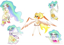 Size: 2038x1440 | Tagged: safe, artist:ice-14, daybreaker, princess celestia, alicorn, demon, demon pony, anthro, g4, demonized, female, hellaverse, mare, multeity, simple background, solo, species swap, white background, wings