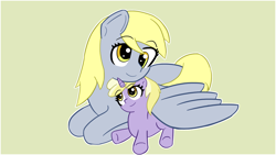 Size: 1920x1080 | Tagged: safe, artist:claynus, derpy hooves, dinky hooves, pegasus, pony, unicorn, g4, duo, duo female, female, filly, foal, horn, wing blanket, winghug, wings