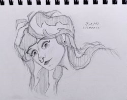 Size: 3351x2660 | Tagged: safe, artist:zamiración, sunset shimmer, human, g4, humanized, monochrome, pencil drawing, photo, sketch, solo, traditional art