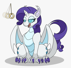 Size: 1600x1528 | Tagged: safe, artist:auroracuno, rarity, dragon, g4, dragoness, dragonified, female, hypno eyes, hypnority, hypnosis, hypnotized, open mouth, open smile, pendulum swing, raridragon, smiling, solo, species swap, swirly eyes