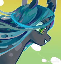 Size: 1280x1353 | Tagged: safe, artist:shiqiuzhu, queen chrysalis, changeling, g4, gradient background, smiling, solo