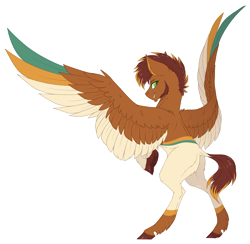 Size: 3623x3540 | Tagged: safe, artist:nocti-draws, oc, oc only, oc:paradise, pegasus, pony, artfight, brown coat, brown hooves, brown mane, brown tail, butt, butt fluff, chin fluff, coat markings, colored belly, colored ear fluff, colored eyelashes, colored hooves, colored pinnae, colored pupils, colored wings, colored wingtips, cream wingtips, ear fluff, eye markings, facial hair, facial markings, gift art, green eyelashes, green eyes, green pupils, hooves, leg fluff, leonine tail, looking at you, looking back, looking back at you, male, multicolored wingtips, pale belly, pegasus oc, plot, rearing, short tail, simple background, smiling, smiling at you, socks (coat markings), solo, spiky mane, spread wings, stallion, tail, trans male, transgender, transgender oc, transparent background, two toned mane, two toned tail, wings