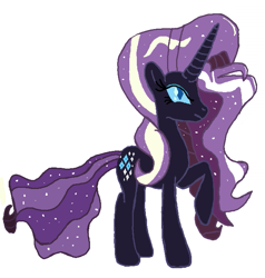 Size: 647x681 | Tagged: safe, artist:qjosh, idw, nightmare rarity, rarity, pony, unicorn, g4, darkened coat, eyeshadow, female, horn, idw showified, makeup, mare, nightmarified, simple background, slit pupils, solo, starry hair, transformation, white background, white stripe