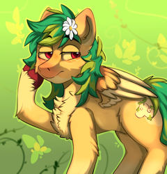 Size: 2400x2500 | Tagged: safe, artist:freak-side, oc, oc only, pegasus, blushing, flower, solo