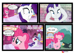 Size: 2048x1449 | Tagged: safe, artist:trrrebleee, edit, edited screencap, screencap, pinkie pie, rarity, g4, my little pony: friendship is magic, the last roundup, carousel boutique, cherrychanga, chimichanga, chimicherry, chimicherrychanga, comic, continuity, duo, duo female, female, meme, oh crap, oh crap face, tree