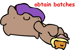 Size: 1275x862 | Tagged: safe, artist:riddleoflightning, applejack, oc, oc:hors, g4, comic sans, dot eyes, duo, hand, simple background, text, transparent background