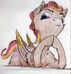 Size: 820x856 | Tagged: safe, artist:c__r, oc, oc only, oc:hors, pegasus, pony, :3, folded wings, hooves together, pegasus oc, smiling, smug, solo, traditional art, wings