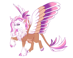 Size: 4400x3500 | Tagged: safe, artist:gigason, oc, oc only, oc:vetera, hippogriff, hybrid, g4, bald face, blaze (coat marking), brown coat, chest fluff, cloven hooves, coat markings, colored belly, colored chest fluff, colored claws, colored eyebrows, colored head, colored hooves, colored horn, colored paw pads, colored paws, colored pinnae, colored wings, colored wingtips, commission, curved horn, ear fluff, eye markings, facial markings, fetlock tuft, gradient legs, gradient wings, hippogriff oc, hooves, horn, interspecies offspring, large wings, leonine tail, lidded eyes, looking back, magical lesbian spawn, multicolored mane, multicolored tail, multicolored wings, narrowed eyes, offspring, pale belly, parent:gilda, parent:twilight sparkle, parents:twilda, ponytail, purple eyes, purple hooves, shiny hooves, simple background, smiling, socks (coat markings), solo, spread wings, standing, standing on two hooves, striped horn, tail, tied mane, transparent background, watermark, white wingtips, wings