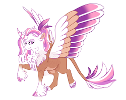 Size: 4400x3500 | Tagged: safe, artist:gigason, oc, oc only, oc:vetera, hippogriff, hybrid, g4, adoptable, bald face, blaze (coat marking), brown coat, chest fluff, cloven hooves, coat markings, colored belly, colored chest fluff, colored claws, colored eyebrows, colored head, colored hooves, colored horn, colored paw pads, colored paws, colored pinnae, colored wings, colored wingtips, curved horn, ear fluff, eye markings, facial markings, fetlock tuft, gradient legs, gradient wings, hippogriff oc, hooves, horn, interspecies offspring, large wings, leonine tail, lidded eyes, looking back, magical lesbian spawn, multicolored mane, multicolored tail, multicolored wings, narrowed eyes, offspring, pale belly, parent:gilda, parent:twilight sparkle, parents:twilda, ponytail, purple eyes, purple hooves, shiny hooves, simple background, smiling, socks (coat markings), solo, spread wings, standing, standing on two hooves, striped horn, tail, tied mane, transparent background, watermark, white wingtips, wings