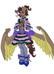 Size: 931x1265 | Tagged: safe, artist:skyrr, oc, oc only, oc:hors, oc:sinful caesar, human, opossum, pegasus, anthro, bow, butt wings, clothes, dress, dress shoes, humanized, leggings, ponytail, simple background, socks, solo, spread wings, transparent background, wings