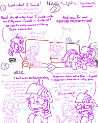 Size: 4779x6013 | Tagged: safe, artist:adorkabletwilightandfriends, spike, twilight sparkle, oc, oc:pinenut, alicorn, cat, dragon, pony, comic:adorkable twilight and friends, g4, adorkable, adorkable twilight, bend over, bending, bent over, blushing, comic, consoling, couch, cute, discovery, dork, drink, embarrassed, face down ass up, fetish, funny, happy, humor, kink, looking at each other, looking at someone, looking back, magic, pushing, sitting, slice of life, smiling, smiling at each other, tape, television, twilight sparkle (alicorn), vhs