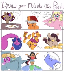 Size: 1530x1733 | Tagged: safe, artist:taurson, fluttershy, oc, oc:blazing beams, oc:hors, oc:justinaloo, blindfold, eating, long neck, meme, ocs everywhere, sketch