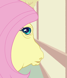 Size: 540x627 | Tagged: safe, artist:bishopony, part of a set, fluttershy, pegasus, pony, g4, female, fisheye lens, hoers, looking at you, looking back, looking back at you, mare, meme, perspective, ponified animal photo, ponified meme, solo